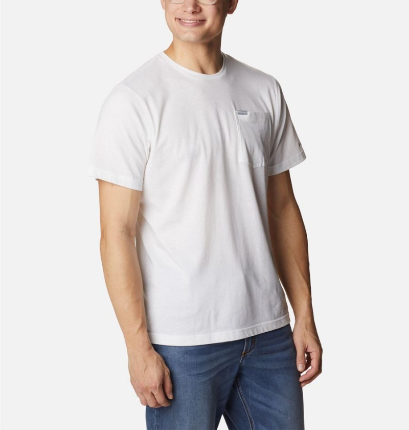 White Men's Columbia Thistletown Hills Pocket T-Shirt | ZURNK-3294