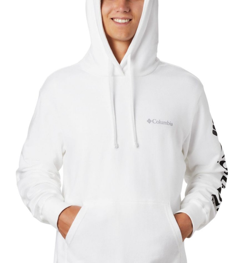 White Men's Columbia Viewmont II Sleeve Graphic Hoodie | KHMRB-9823