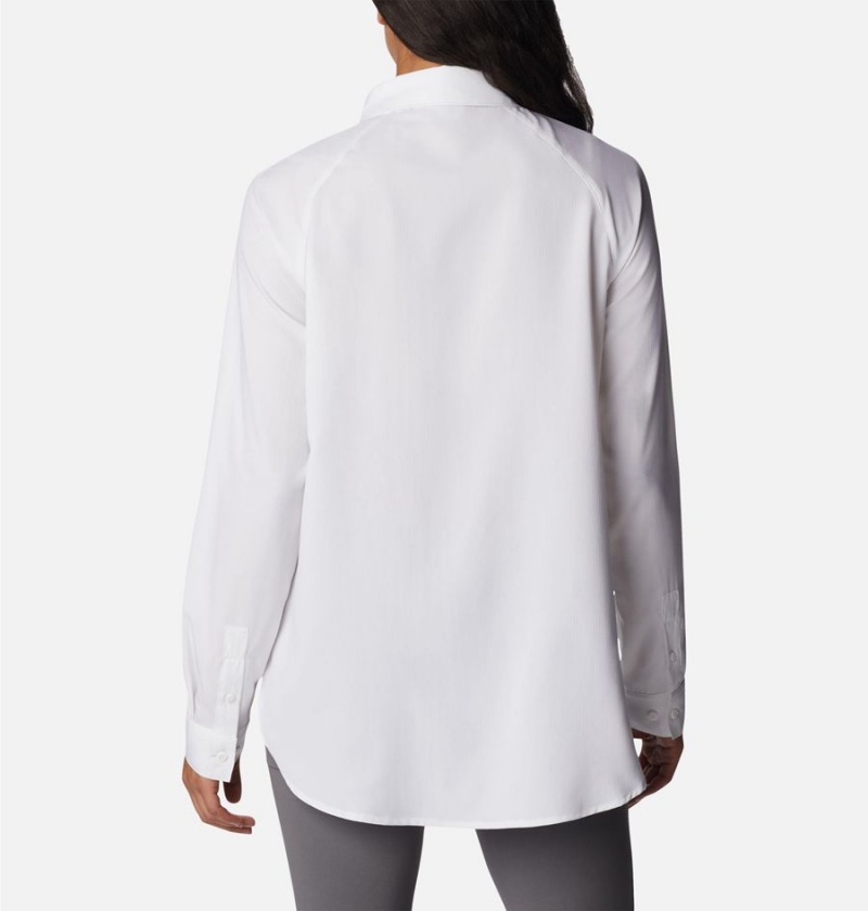 White Women's Columbia Anytime Lite Long Sleeve Shirt | KBVGM-3486