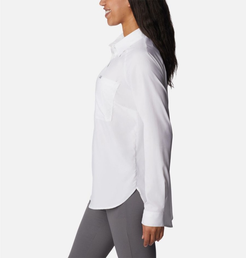 White Women's Columbia Anytime Lite Long Sleeve Shirt | KBVGM-3486