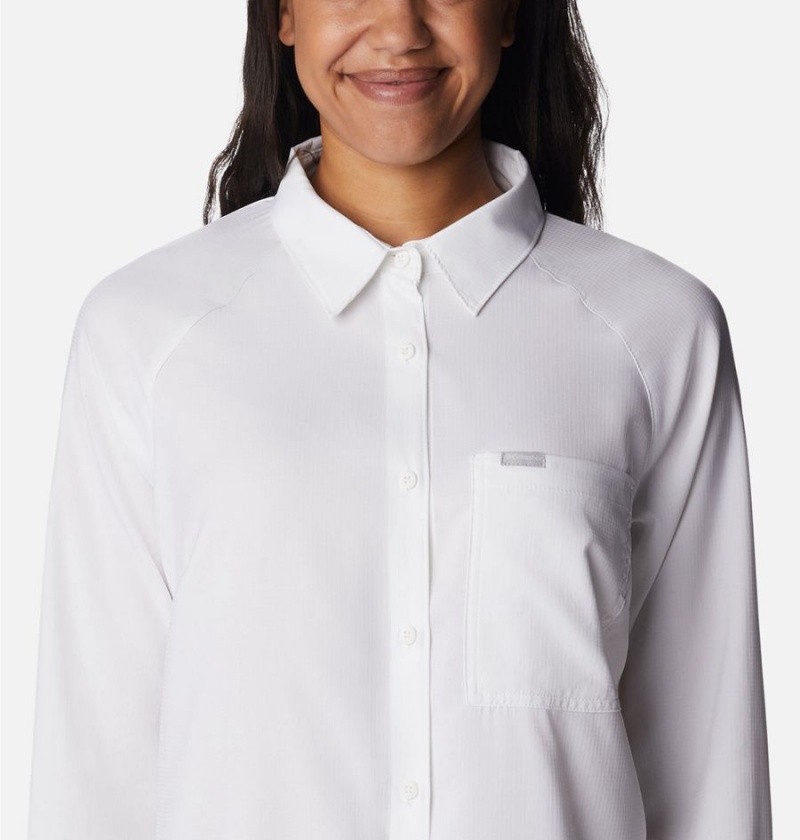 White Women's Columbia Anytime Lite Long Sleeve Shirt | KBVGM-3486