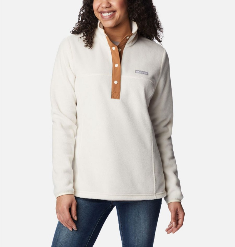 White Women\'s Columbia Benton Springs Half Snap Fleece Pullover | MFLPY-7391