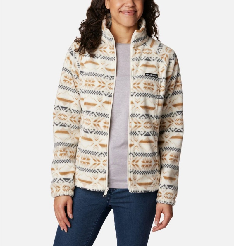 White Women's Columbia Benton Springs Printed Full Zip Fleece Jacket | NSTCV-7264