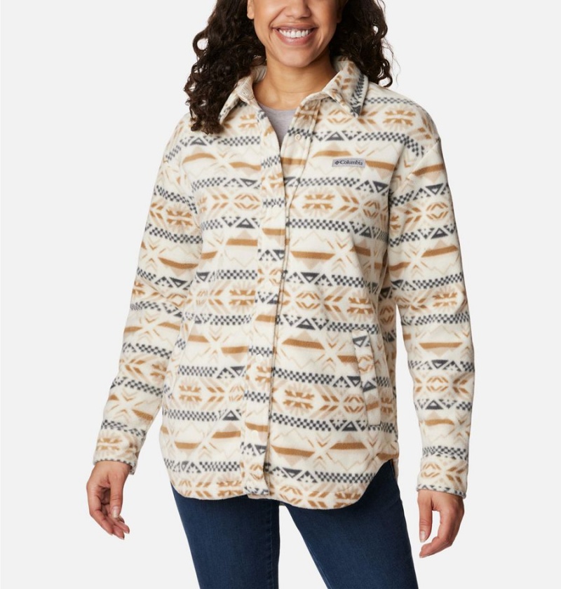 White Women's Columbia Benton Springs Shirt Fleece Jacket | OBNMD-8294