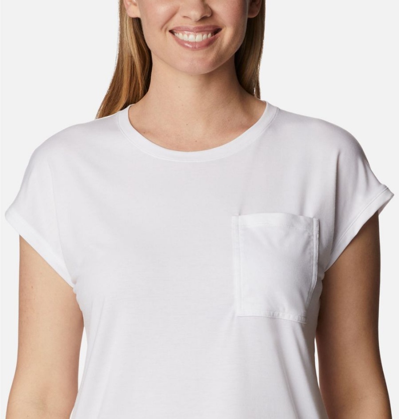 White Women's Columbia Boundless Trek T-Shirt | IERQV-8934