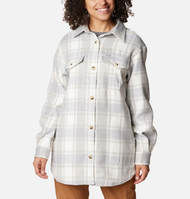 White Women's Columbia Calico Basin Jacket Shirt | XNLQA-9210