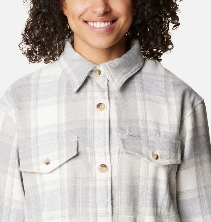 White Women's Columbia Calico Basin Jacket Shirt | XNLQA-9210