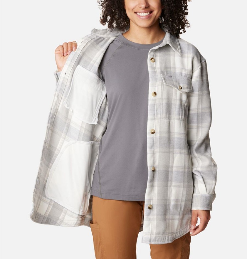 White Women's Columbia Calico Basin Jacket Shirt | XNLQA-9210