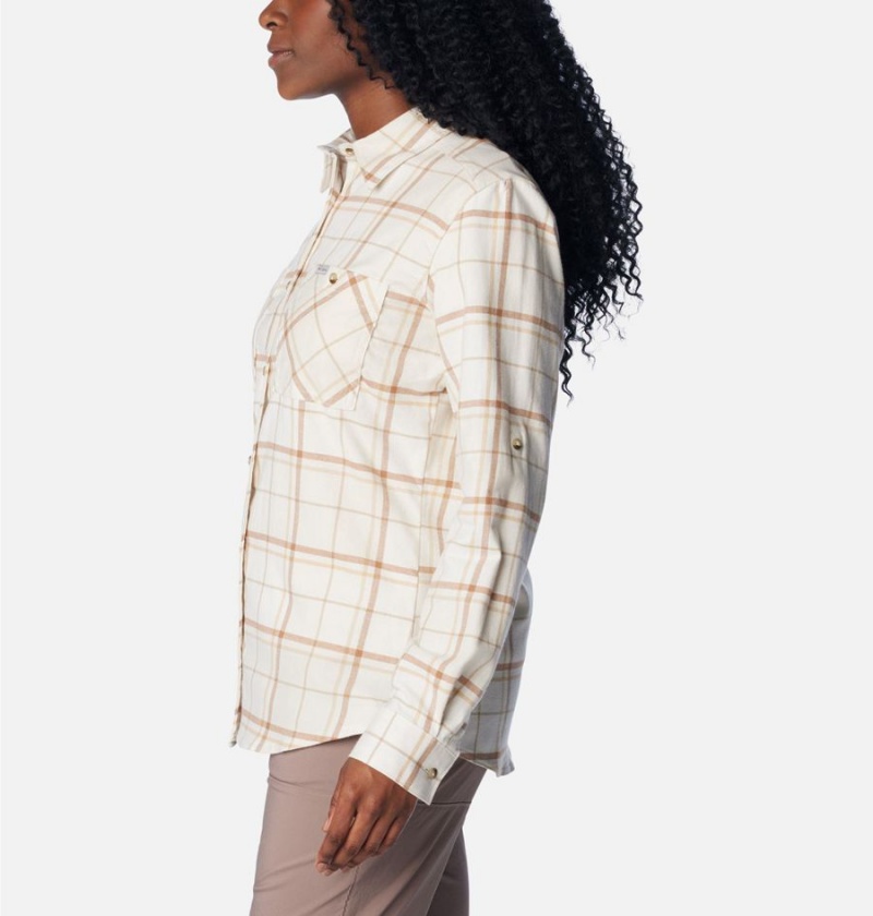 White Women's Columbia Clay Hills Stretch Flannel Shirt | ISMVZ-2539