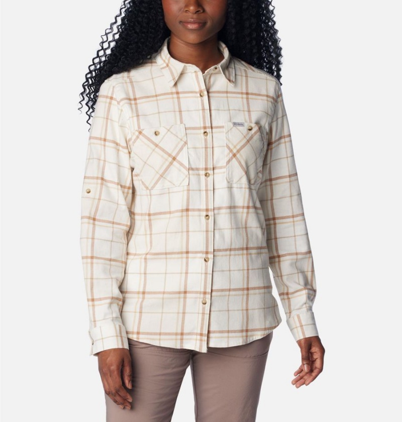 White Women\'s Columbia Clay Hills Stretch Flannel Shirt | ISMVZ-2539