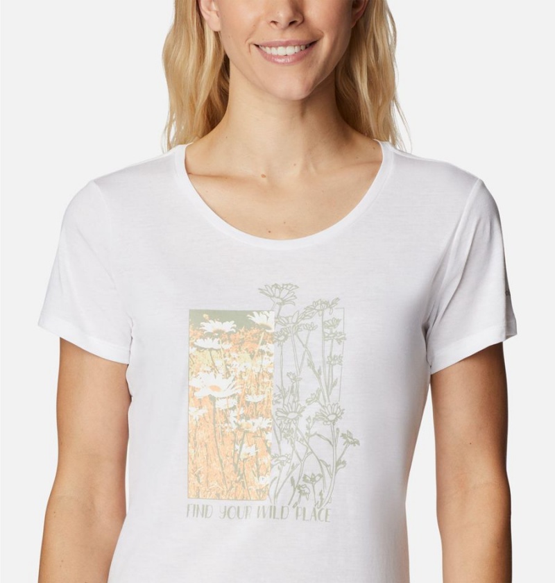 White Women's Columbia Daisy Days Graphic T-Shirt | BMDHK-2847