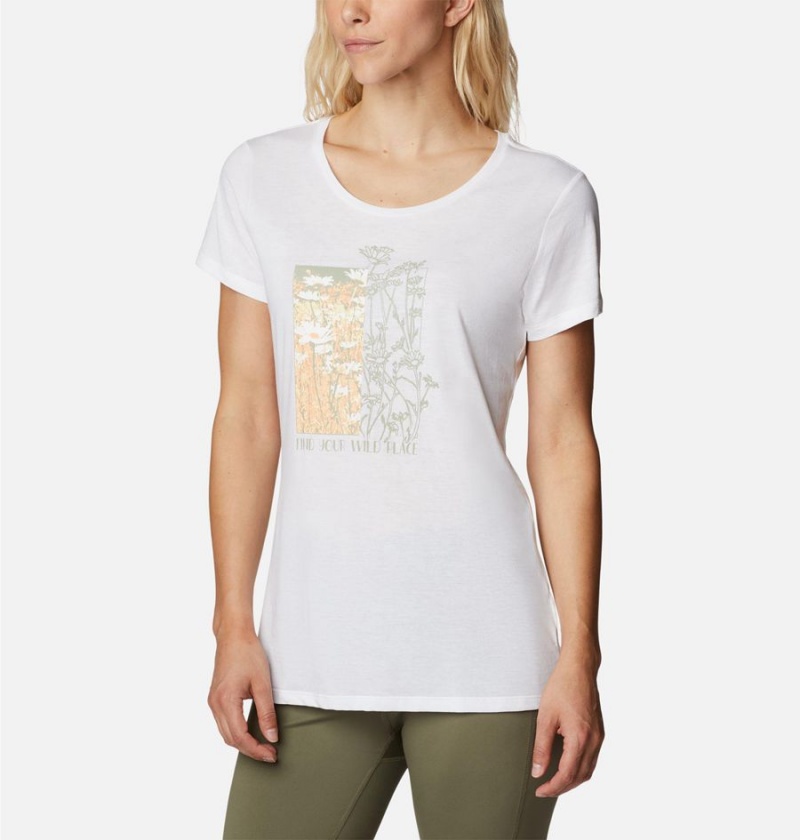 White Women's Columbia Daisy Days Graphic T-Shirt | BMDHK-2847