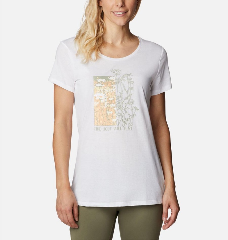 White Women\'s Columbia Daisy Days Graphic T-Shirt | BMDHK-2847