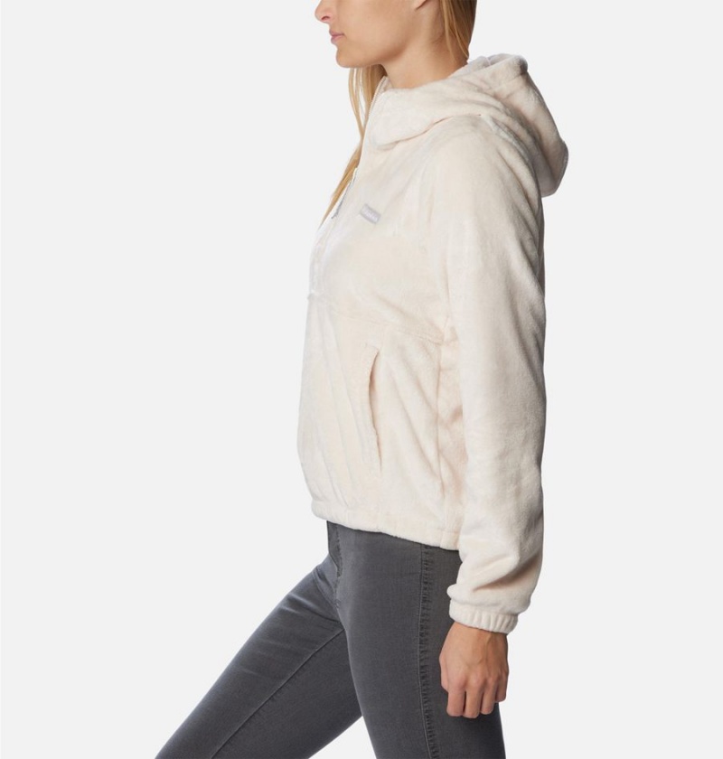 White Women's Columbia Fire Side Fleece Hoodie Pullover | OFUHK-7140