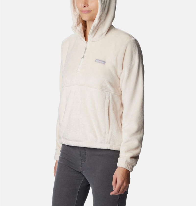 White Women's Columbia Fire Side Fleece Hoodie Pullover | OFUHK-7140