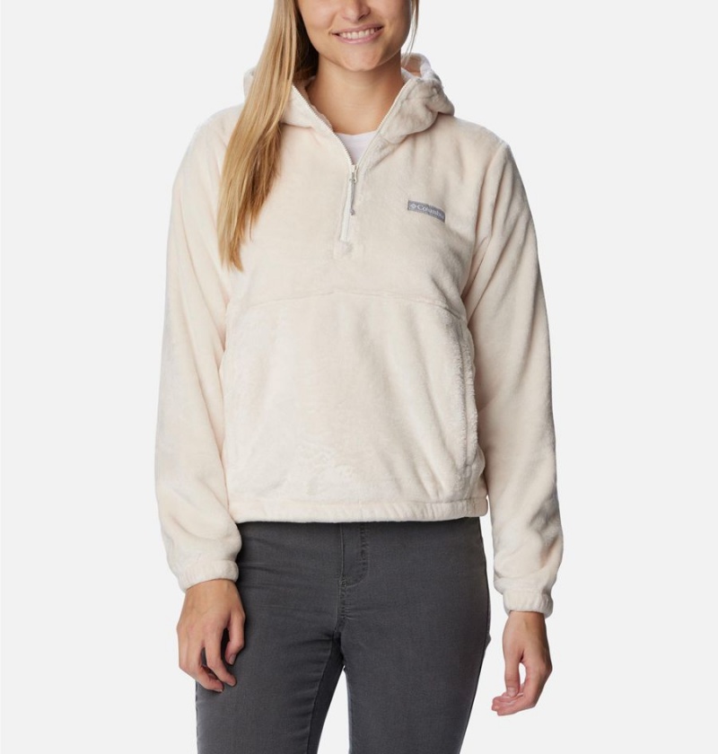 White Women\'s Columbia Fire Side Fleece Hoodie Pullover | OFUHK-7140