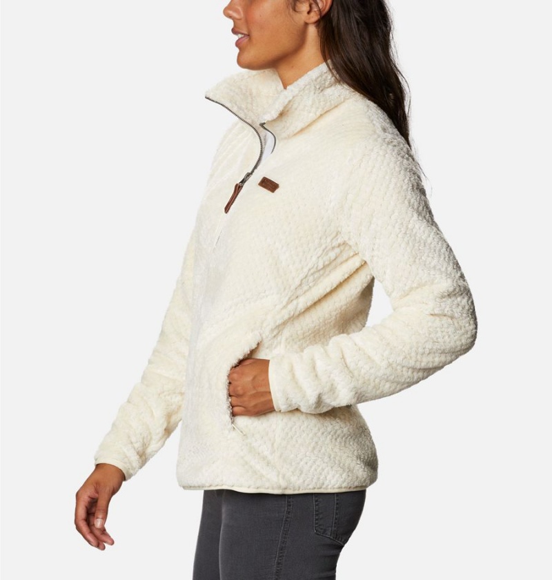 White Women's Columbia Fire Side Quarter Zip Sherpa Fleece Pullover | JRKBX-2856