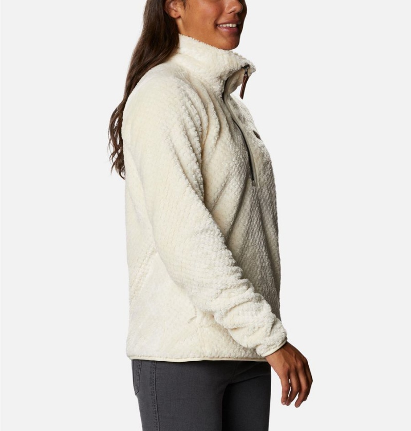 White Women's Columbia Fire Side Quarter Zip Sherpa Fleece Pullover | JRKBX-2856