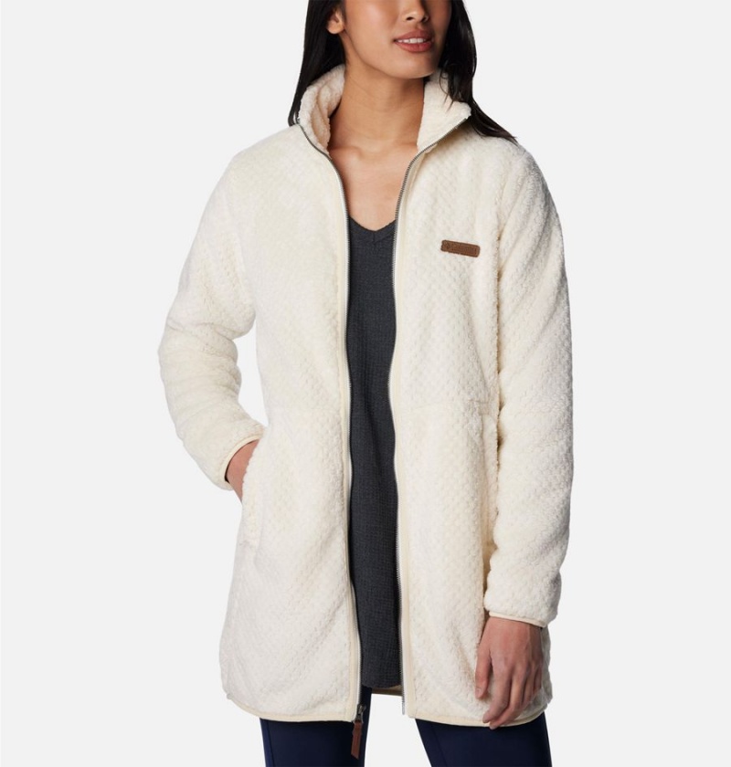 White Women's Columbia Fireside Long Full Zip Fleece Jacket | KQUPZ-8450