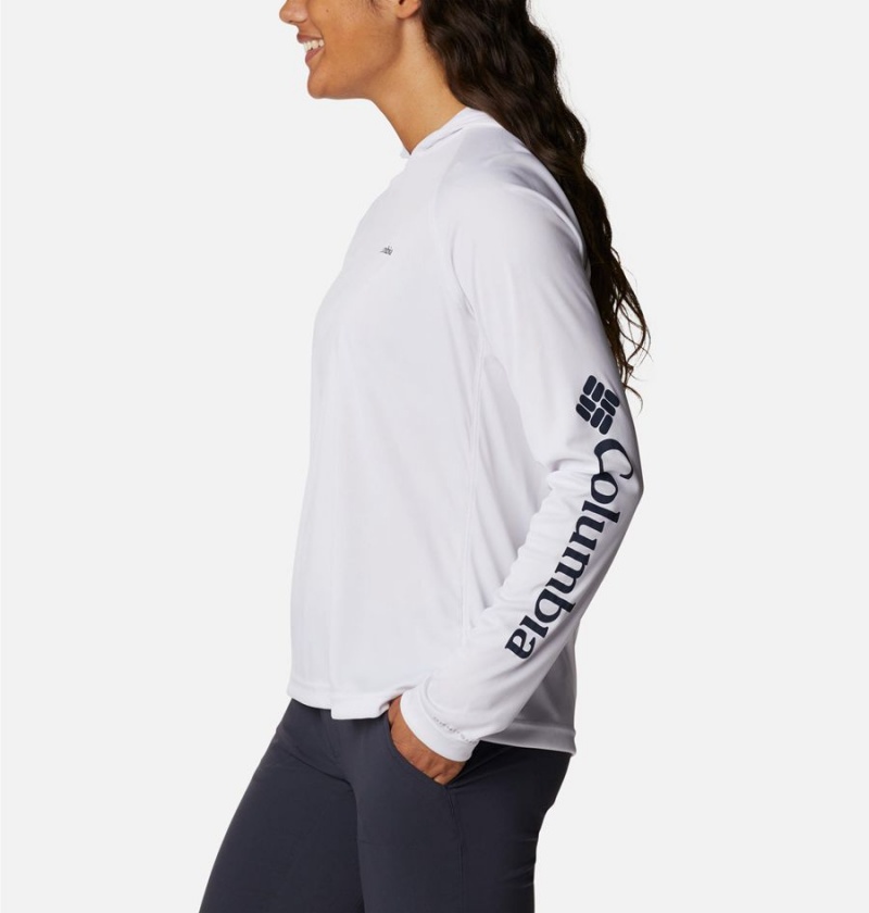 White Women's Columbia Fork Stream Long Sleeve Hoodie | MXOCJ-7694