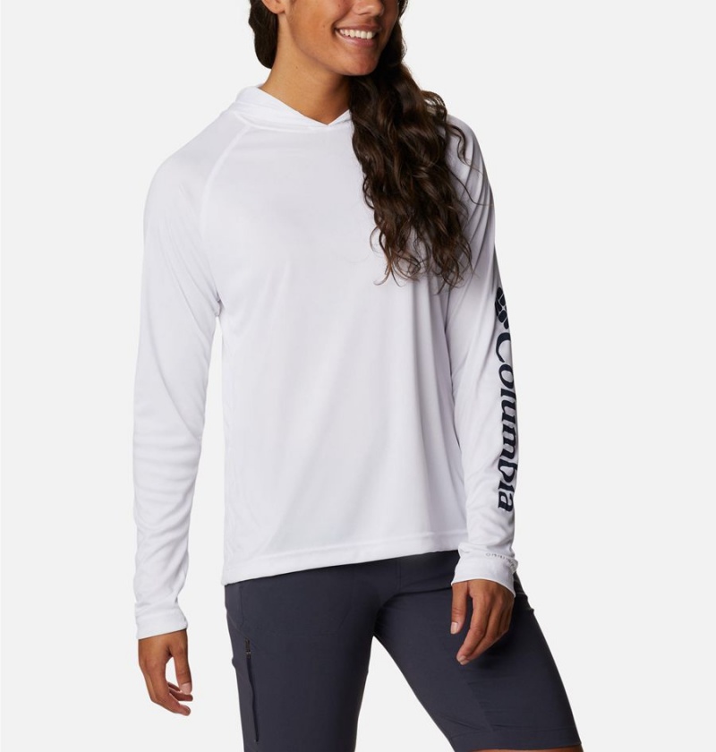 White Women's Columbia Fork Stream Long Sleeve Hoodie | MXOCJ-7694