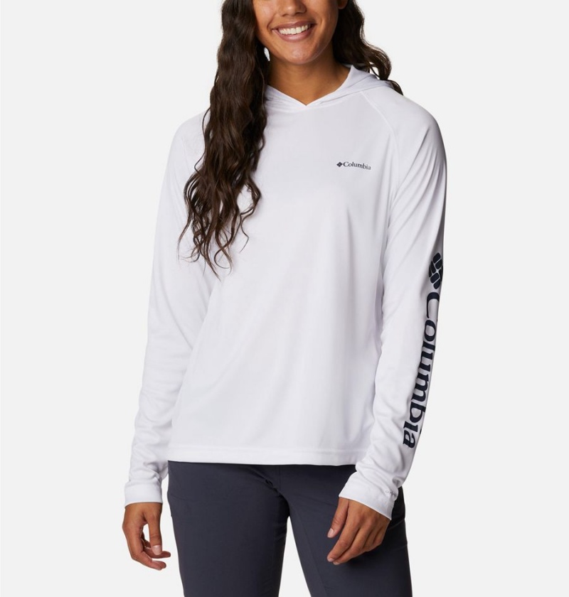 White Women\'s Columbia Fork Stream Long Sleeve Hoodie | MXOCJ-7694