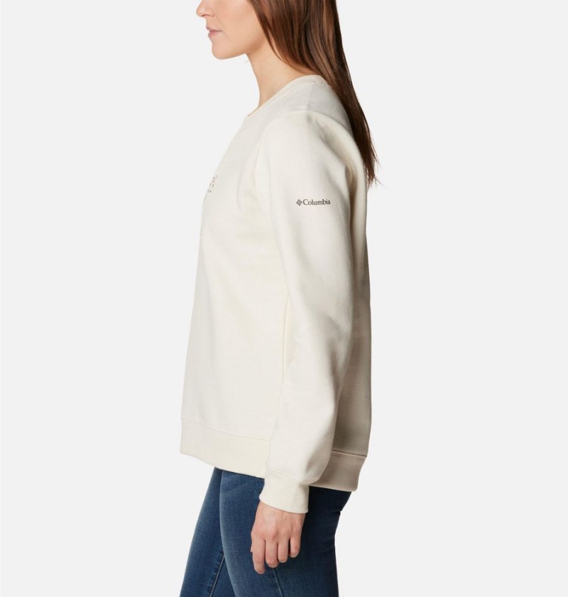 White Women's Columbia Hart Mountain II Graphic Crew Pullover | QVGYJ-8457