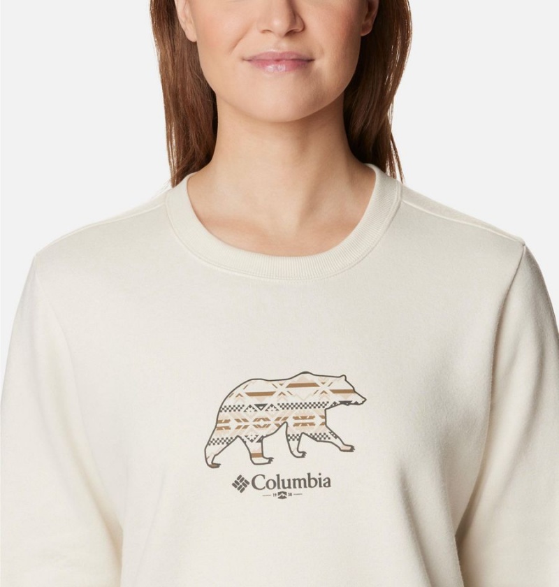 White Women's Columbia Hart Mountain II Graphic Crew Pullover | QVGYJ-8457