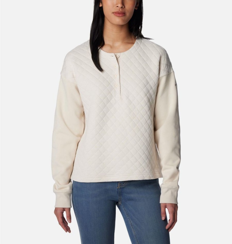 White Women\'s Columbia Hart Mountain Quilted Crew Pullover | GFAHB-4217