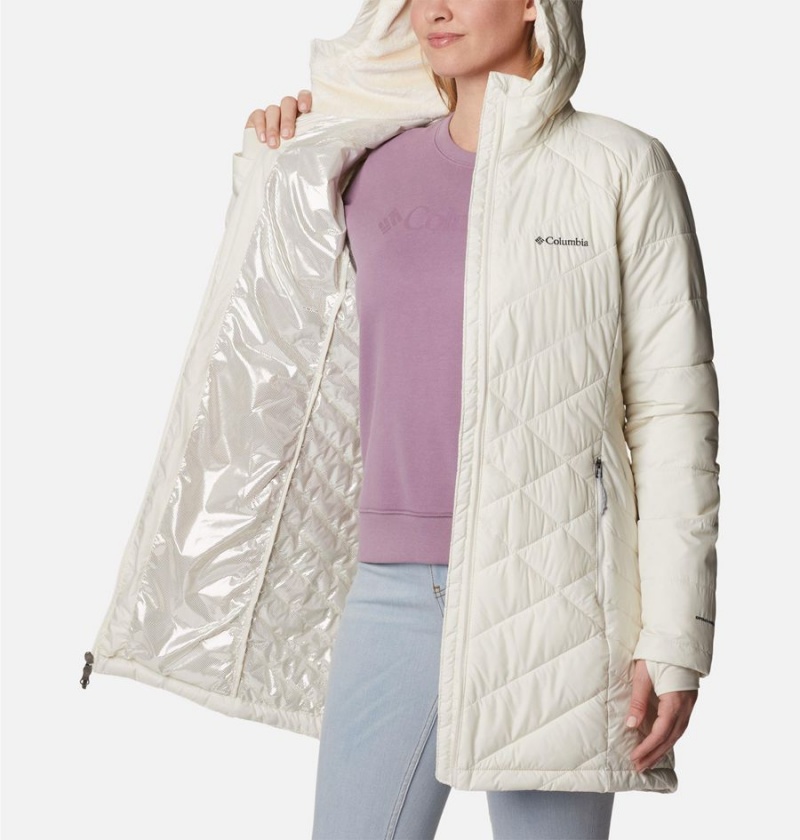 White Women's Columbia Heavenly Long Hooded Puffer Jacket | TMZRU-0934