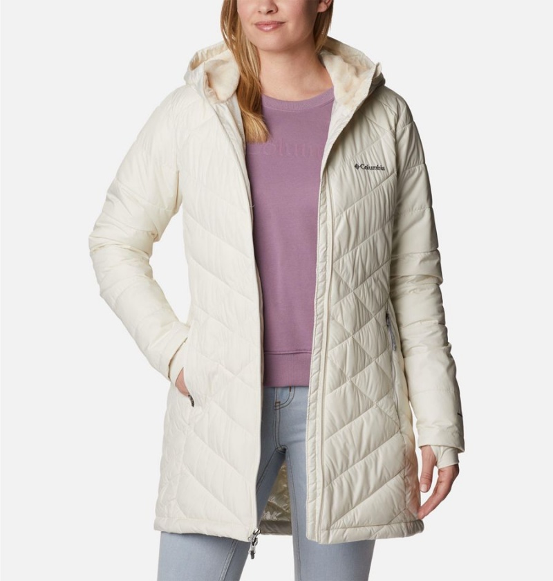 White Women's Columbia Heavenly Long Hooded Puffer Jacket | TMZRU-0934