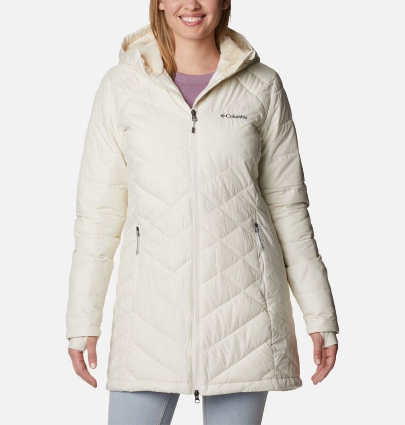 White Women\'s Columbia Heavenly Long Hooded Puffer Jacket | TMZRU-0934