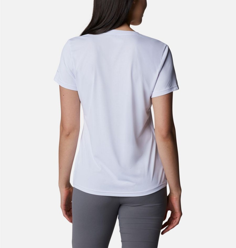 White Women's Columbia Hike Short Sleeve V-Neck T-Shirt | RQFGS-5830