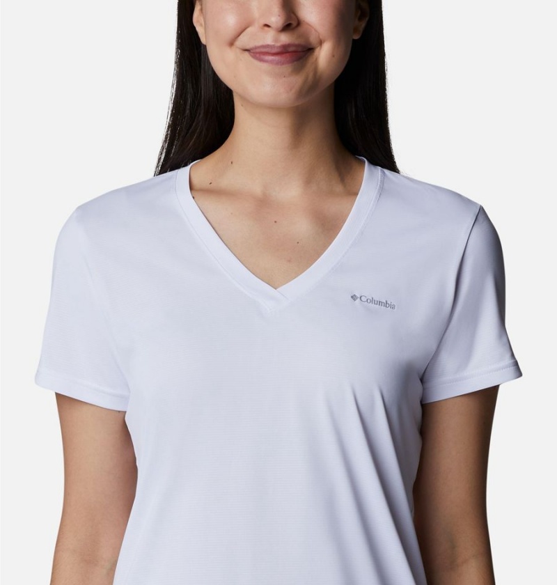 White Women's Columbia Hike Short Sleeve V-Neck T-Shirt | RQFGS-5830