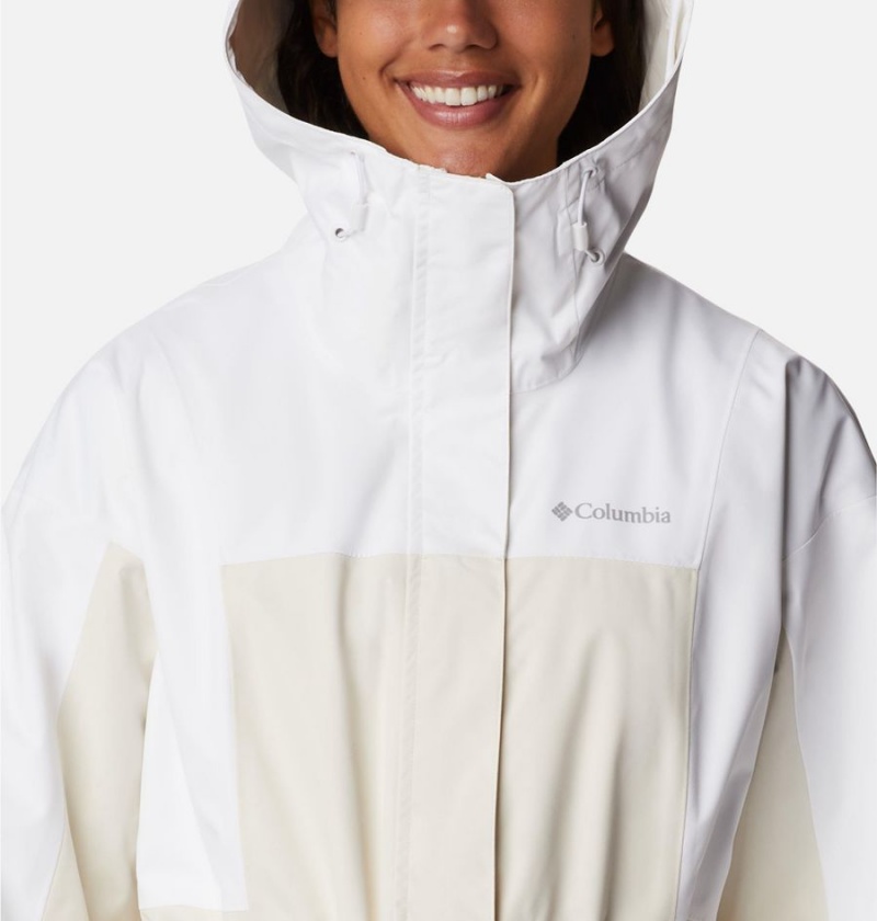 White Women's Columbia Hikebound Long Rain Jacket | YZELM-4605