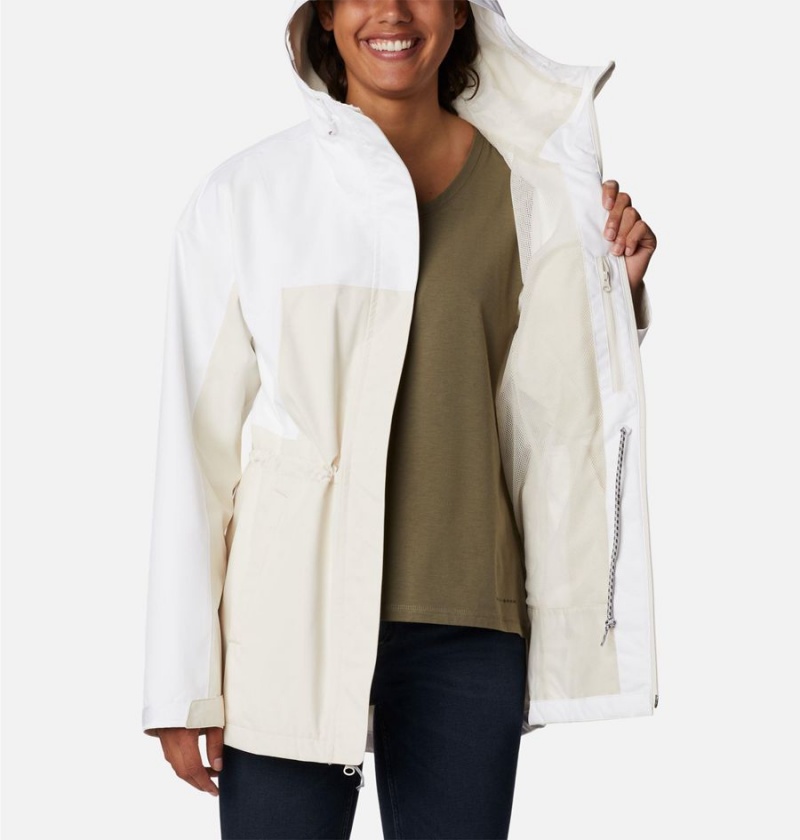 White Women's Columbia Hikebound Long Rain Jacket | YZELM-4605