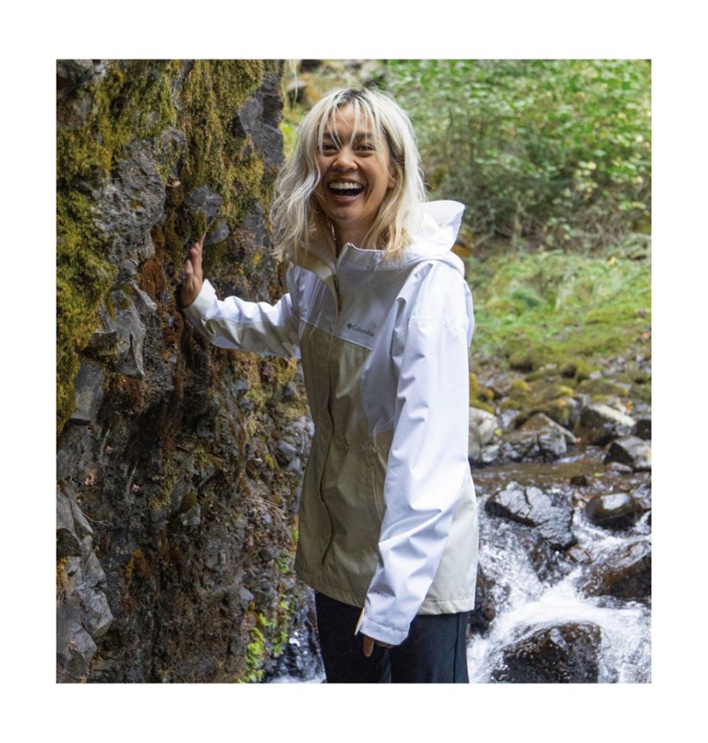 White Women's Columbia Hikebound Long Rain Jacket | YZELM-4605