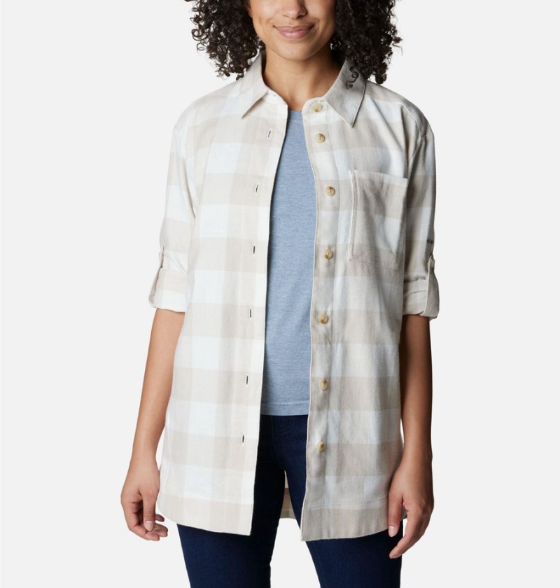 White Women's Columbia Holly Hideaway Flannel Shirt | KHREJ-3069