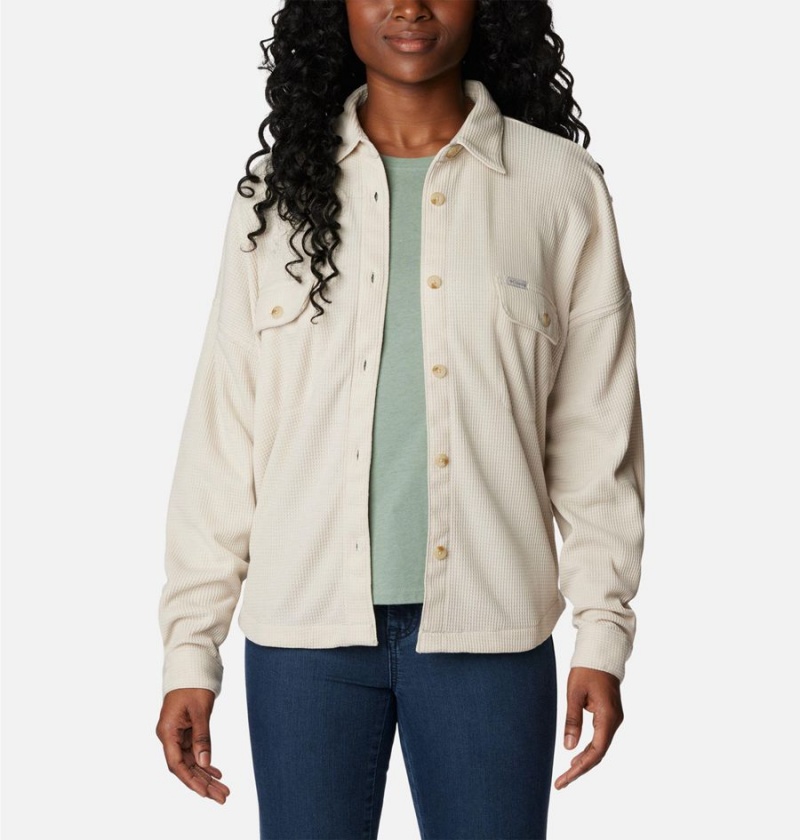 White Women's Columbia Holly Hideaway Waffle Jacket Shirt | PWGRF-6109