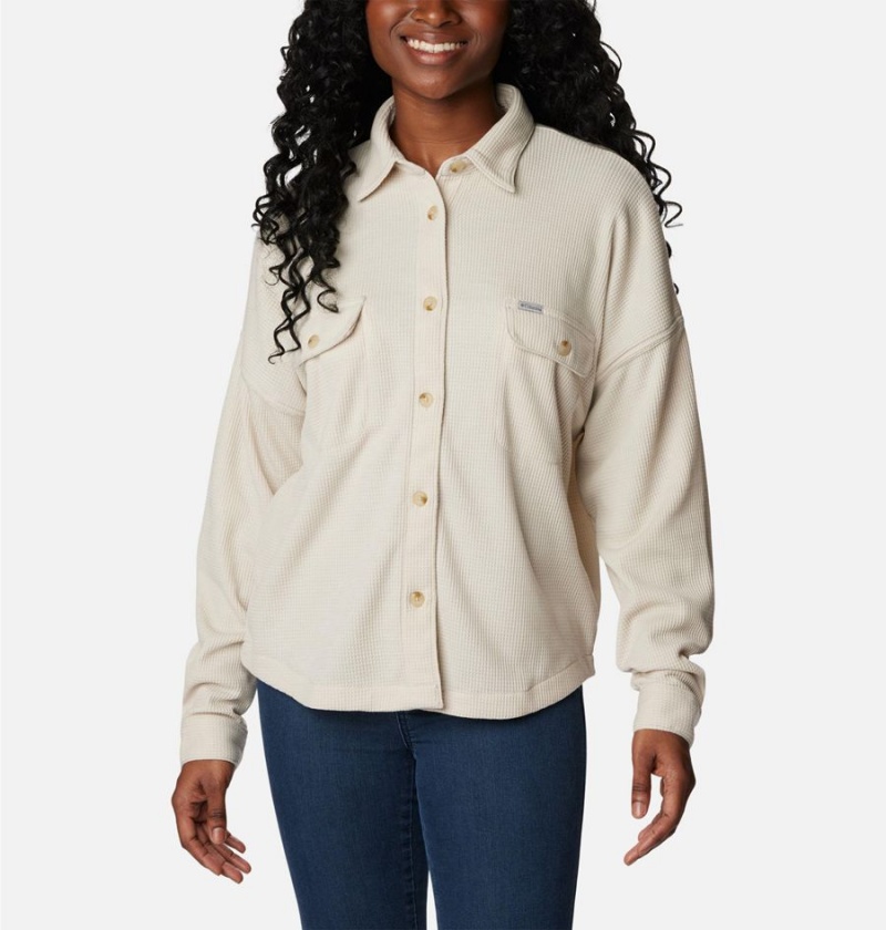 White Women\'s Columbia Holly Hideaway Waffle Jacket Shirt | PWGRF-6109