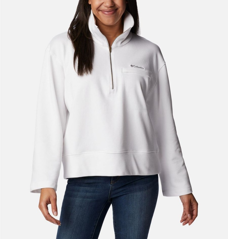 White Women\'s Columbia Lodge French Terry Pullover | UPVOM-0876