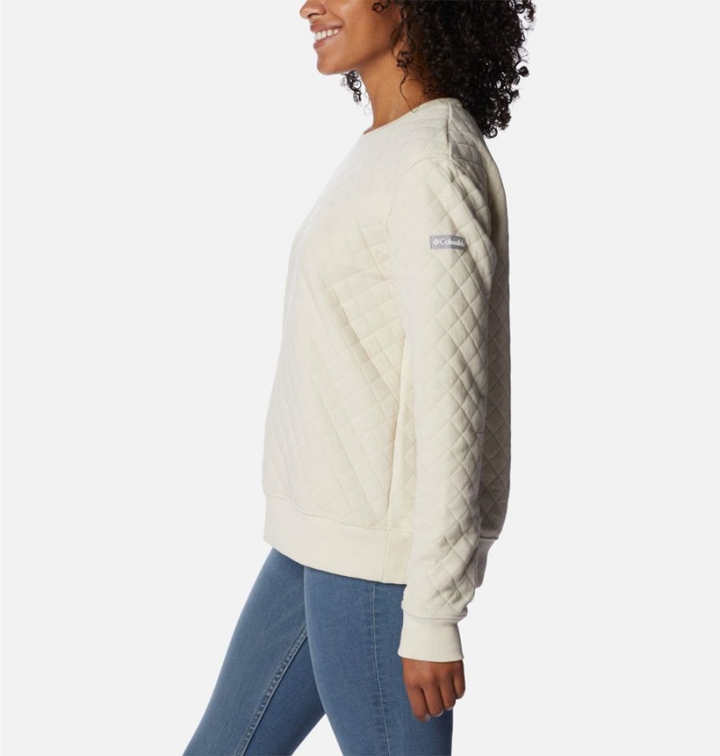 White Women's Columbia Lodge Quilted Crew Sweatshirt Pullover | YAEDB-3024