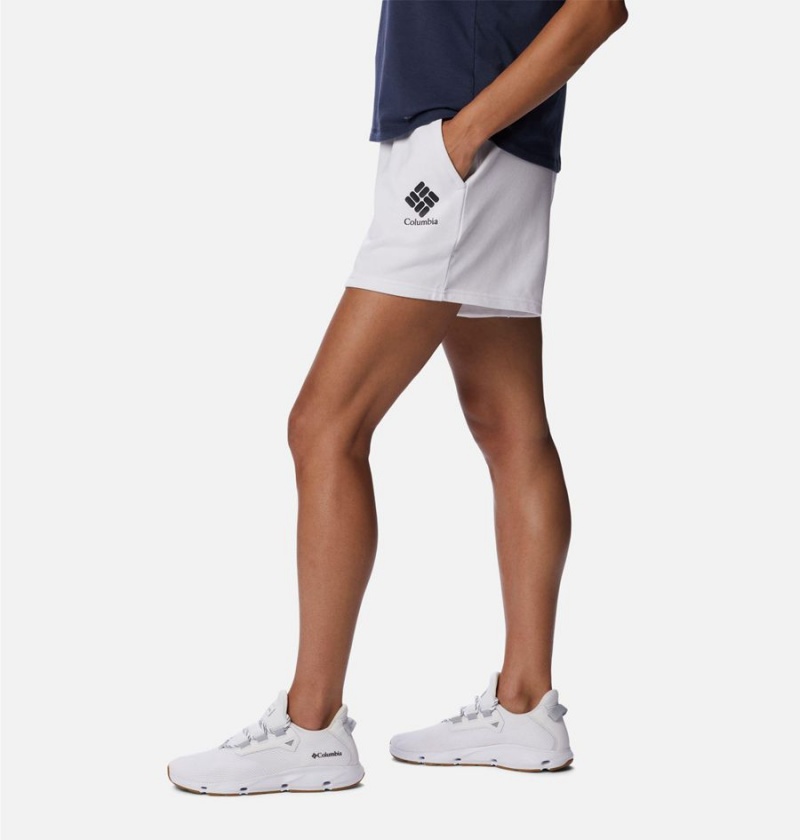 White Women's Columbia Logo III French Terry Shorts | XUARW-6057