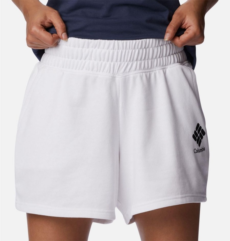 White Women's Columbia Logo III French Terry Shorts | XUARW-6057