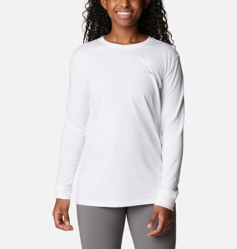 White Women's Columbia North Cascades Back Graphic Long Sleeve T-Shirt | DASXI-0127