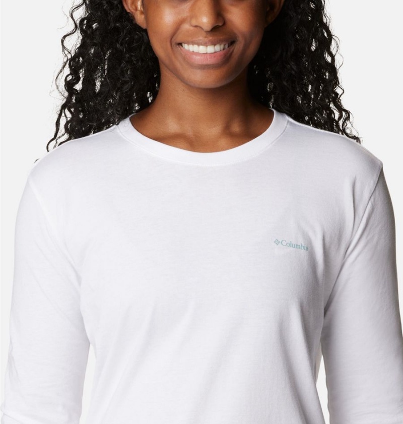 White Women's Columbia North Cascades Back Graphic Long Sleeve T-Shirt | DASXI-0127