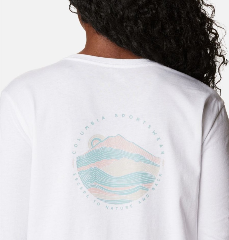 White Women's Columbia North Cascades Back Graphic Long Sleeve T-Shirt | DASXI-0127