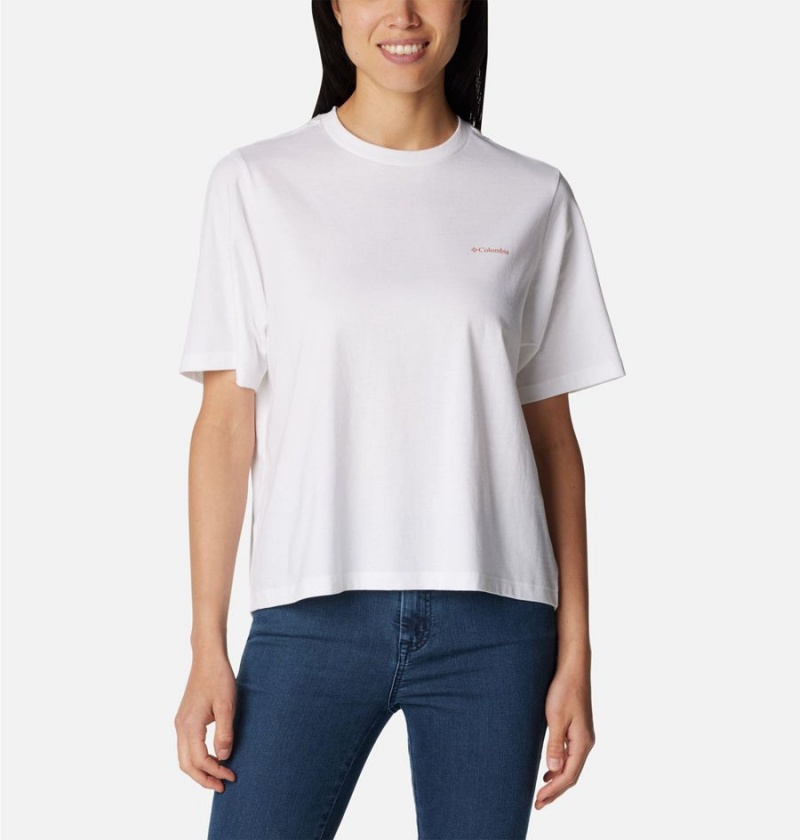 White Women's Columbia North Cascades Relaxed T-Shirt | KJCQE-1549