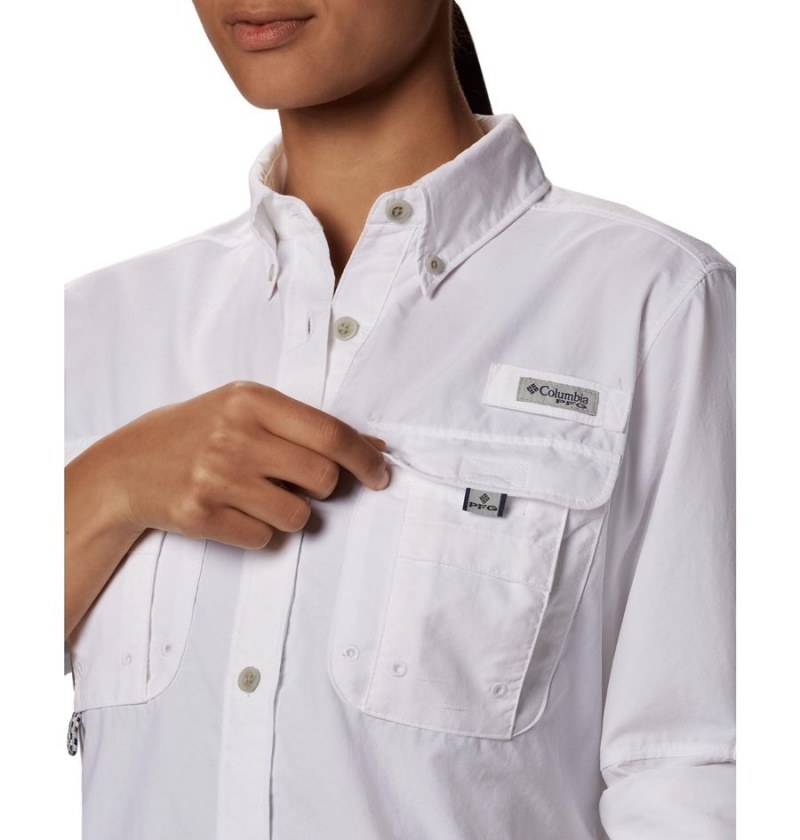 White Women's Columbia PFG Bahama Long Sleeve Shirt | YGWEF-0496