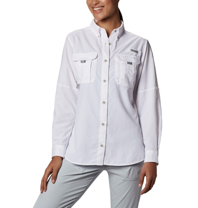 White Women\'s Columbia PFG Bahama Long Sleeve Shirt | YGWEF-0496